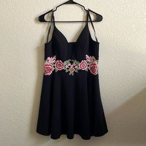Rose embroidered mini dress